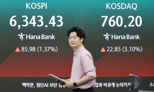 4일 서울 하나은행 본점 딜링룸에 코스피가 표시되고 있다.(사진=연합뉴스)