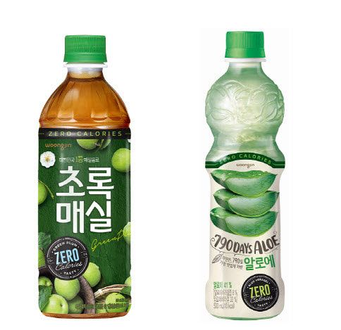 웅진식품 ‘초록매실 제로’, ‘자연은 알로에 제로’.(사진=웅진식품)