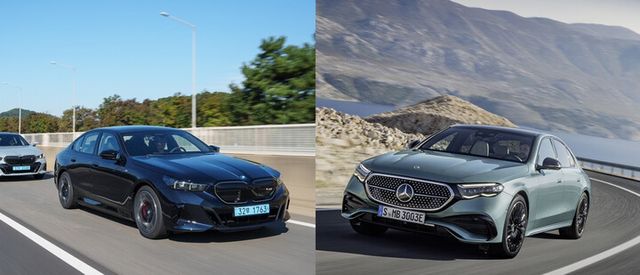 신형 5시리즈(왼쪽)과 신형 E클래스. [사진=BMW코리아·벤츠코리아]