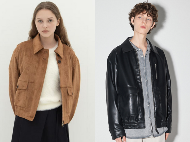 LF 앳코너 비건 스웨이드 재킷(왼쪽)과 한세엠케이 버커루의 비건 블루종 재킷. [사진=각 사]