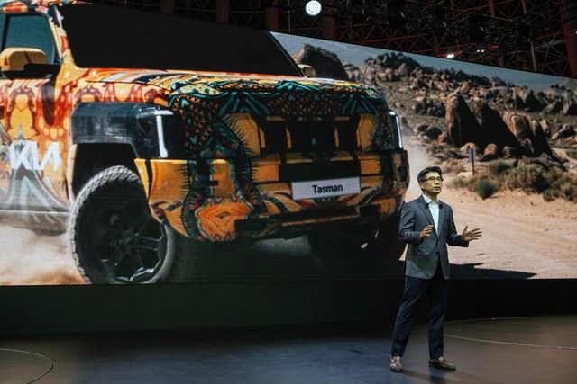 &nbsp;기아 송호성 사장이 지난달 29일 제다 모터쇼 보도발표회에서 발표하고 있는 모습. [사진=기아]