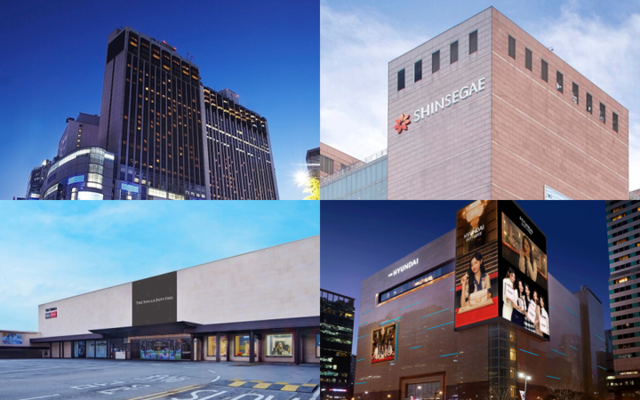 중국 경기 침체로 다이궁(보따리상)·중국 관광객의 구매력 저하에 고환율 기조까지 더해져 면세업계를 옥죄고 있다. (왼쪽부터 시계방향) 롯데면세점, 신세계백화점, 신라면세점, 현대면세점. [사진=각 사]