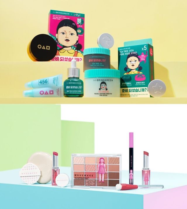 CJ올리브영 자체 브랜드 브링그린과 웨이크메이크 오징어 게임 협업 에디션 상품. [사진=CJ올리브영]