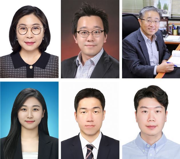 (위 / 왼쪽에서) 김준선 교수(교신저자, 고려대), 김동성 교수 (교신저자, 포항공대), 조동우 교수 (교신저자, 포항공대) (아래 / 왼쪽에서) 권진주 박사 과정(공동 제1저자, 고려대), 엄성수 박사 (공동 제1저자, 포항공대), 공정식 박사 (공동 제1저자, 포항공대) [사진=고려대]