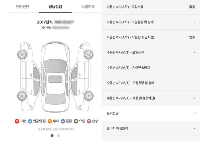 엔카 내 성능기록부 관련 안내 일부와 앤카닷컴 매물 정보 제공 캡처. [사진=엔카/엔카닷컴 앱]