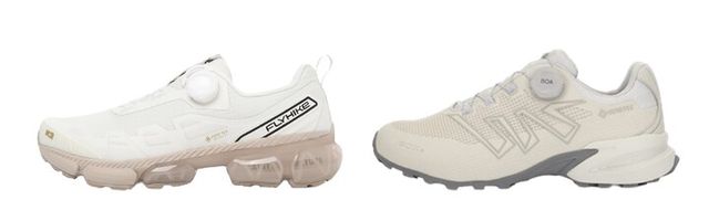 고어텍스 소재를 적용한 K2 ‘플라이하이크 스페이스’(왼쪾)과 코오롱스포츠 ’트레일 워킹슈즈 #삭스 S6’. [사진=각 사]