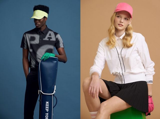 PGA TOUR & LPGA 골프웨어 올오버 로고 냉감 티셔츠와 V넥 버튼 가디건. [사진=한세엠케이]