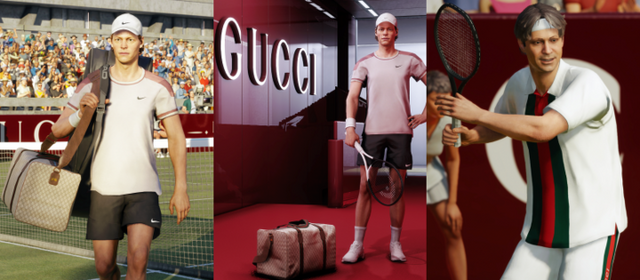 구찌와 비디오 게임 퍼블리셔 2K가 협업을 통해 선보인 ‘탑스핀 2K25 시즌 2’에 등장한 야닉 시너. [사진=구찌]