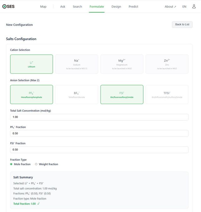 Formulate: 발견한 분자를 활용해 새로운 전해질 조성을 설계하는 화면.&nbsp;[사진=SES AI]