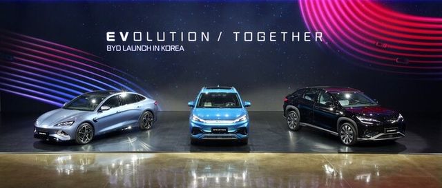 (왼쪽부터) 퍼포먼스 중형 전기세단&nbsp;BYD&nbsp;씰(SEAL),&nbsp;소형 전기SUV BYD&nbsp;아토&nbsp;3(ATTO 3),&nbsp;중형 전기SUV BYD&nbsp;씨라이언&nbsp;7(SEALION 7). [사진=BYD코리아]