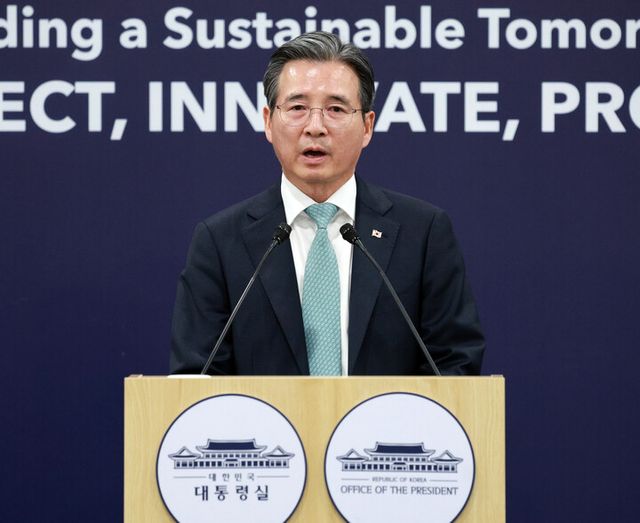 김용범 정책실장이 29일 경북 경주 APEC 미디어센터에서 한미 정상회담 관련 브리핑을 하고 있다. [사진=연합뉴스]