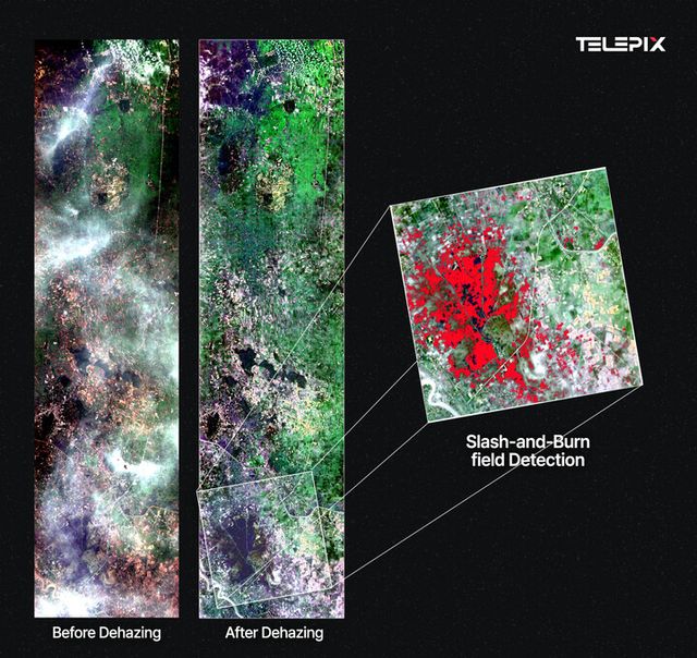 구름과 연기에 가려진 동남아 산림 훼손 정황을 포착한 영상 장면. [사진=텔레픽스]