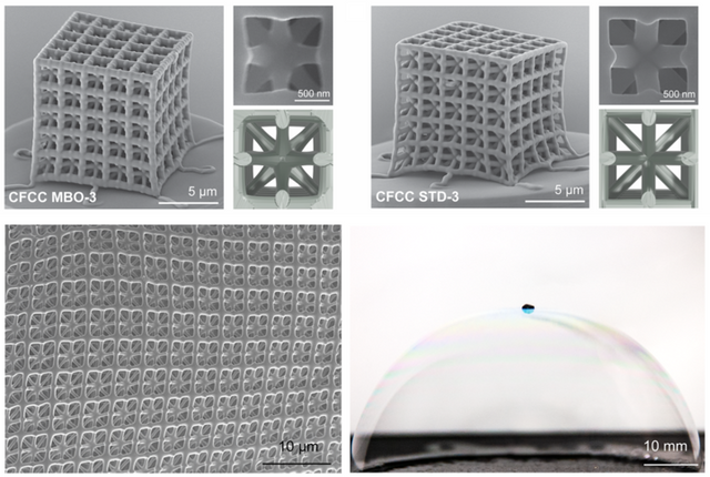 제작된 나노 격자 구조 FESEM 이미지와 버블 위에 얹혀진 구조물. [사진=KAIST]