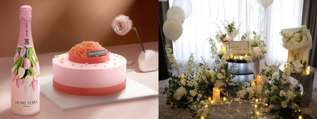 파라다이스시티 자몽 생크림 케이크·와인 세트(왼쪽), 파라다이스 호텔 부산 ’로맨틱 밸런타인’ 패키지. [사진=파라다이스 호텔앤리조트]