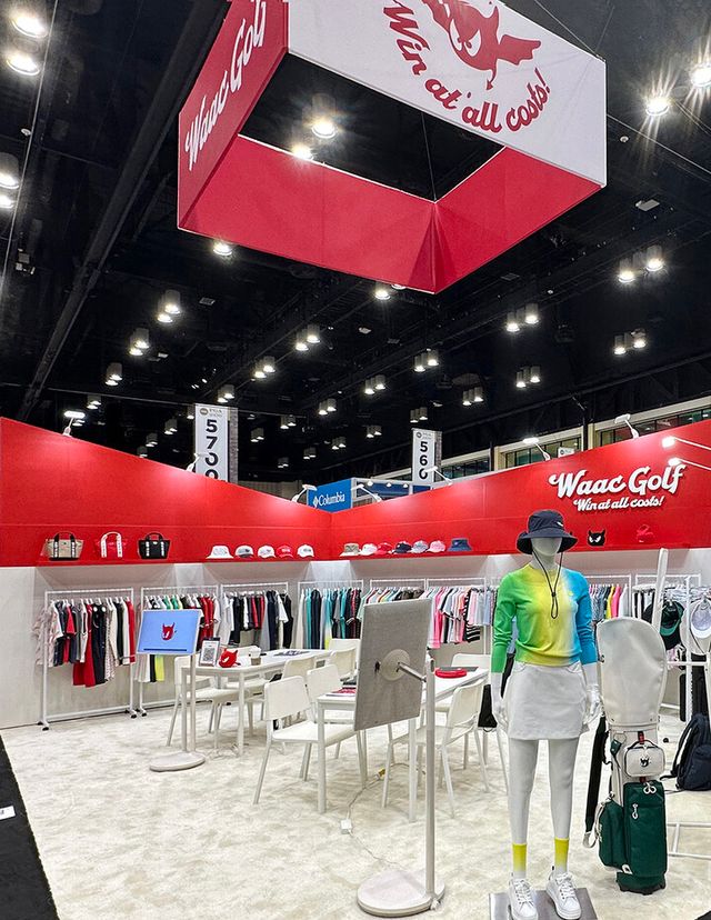 지난달 21일부터 24일(현지시간)까지 미국 플로리다주 올랜도에서 열린 ‘2025 PGA 머천다이즈 쇼’(PGA쇼)에 참가한 왁 부스 전경. [사진=코오롱FnC]