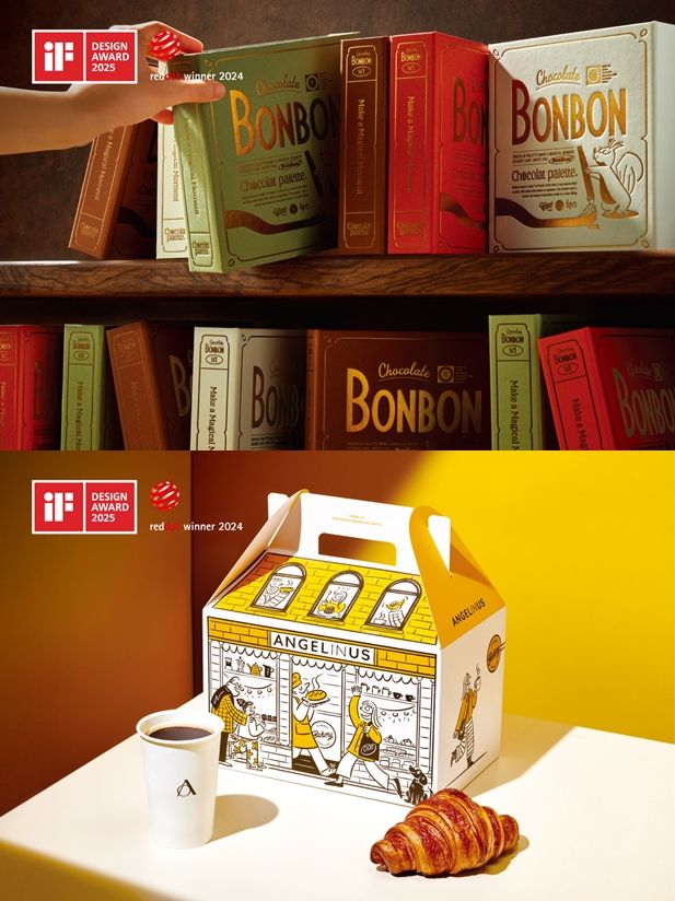 쇼콜라팔레트 브랜드 디자인(위), 엔제리너스 베이커리 패키지 디자인(아래). [사진=롯데GRS]