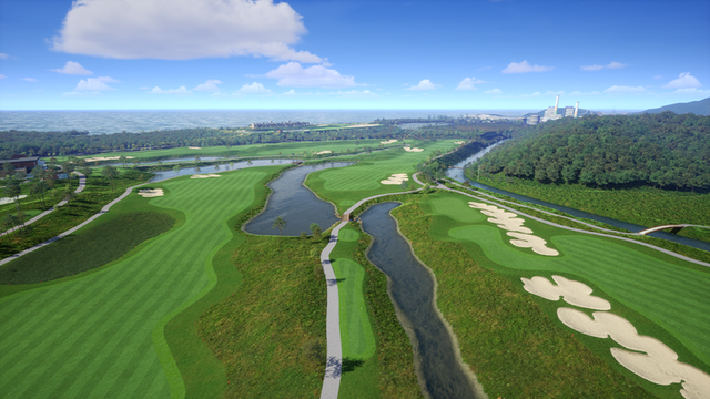 동해바다를 따라 조성된 ‘메이플비치 골프&리조트(5H)’ 골프존 투비전NX 3D 코스이미지. [사진=골프존]