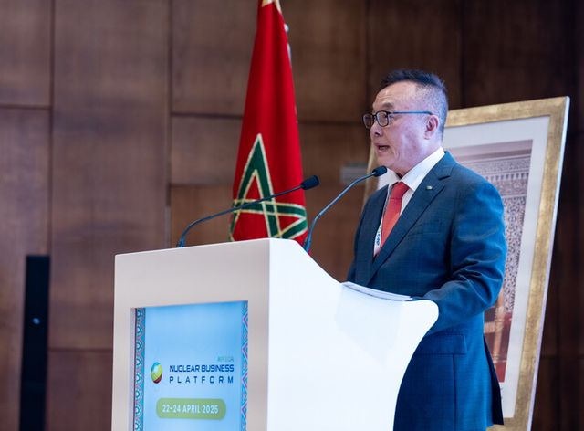 황주호 한국수력원원자력 사장이 아프리카 모로코 라바트에서 열린 ‘AFNBP 2025’에서 23일(현지시간) 기조연설을 하고 있다. [사진=한국수력원원자력]