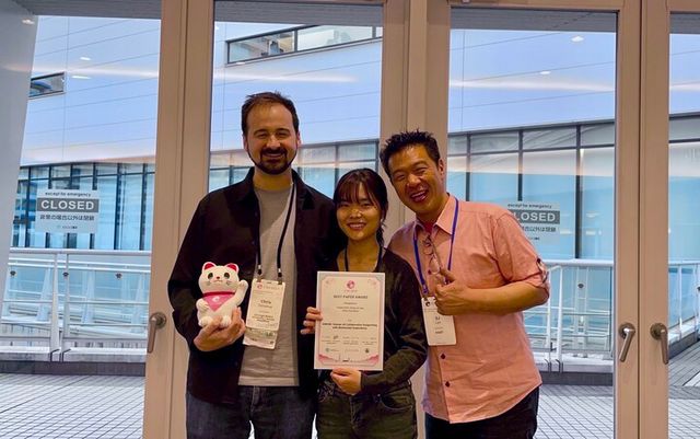 (왼쪽부터) 카네기 멜런대 크리스 도너휴 교수, 전기및전자공학부 김예원 박사과정, 이성주 교수 [사진=KAIST]