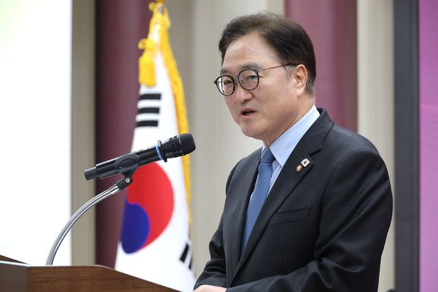 우원식 국회의장이 지난 5월 20일 서울 여의도 국회 의원회관에서 열린 국회외교안보포럼 발족식에서 개회사를 하고 있다. [사진=연합뉴스]