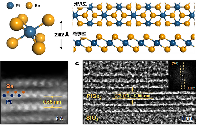 백금 셀레나이드 모식도와 전자현미경 이미지. [사진=KAIST]