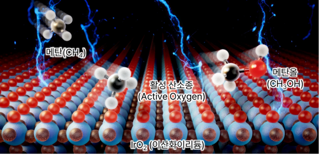 메탄을 메탄올로 선택적으로 전환하는 전기화학 반응 메커니즘 그림. [사진=한국연구재단]&nbsp;