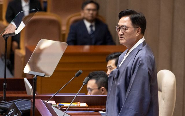 우원식 국회의장이 1일 국회에서 열린 정기국회 개회식에서 개회사를 하고 있다. [사진=연합뉴스]