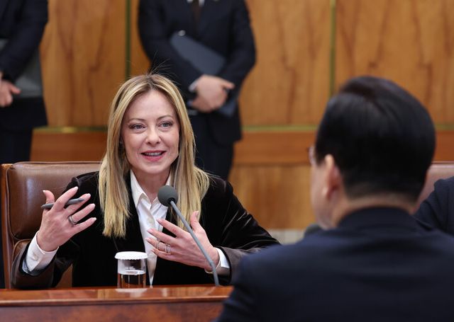 조르자 멜로니 이탈리아 총리가 19일 청와대에서 열린 이재명 대통령과의 확대회담에서 발언하고 있다. [사진=연합뉴스]