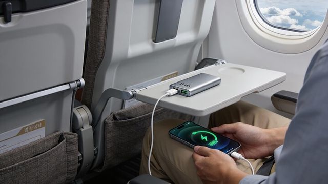 이달 26일부터 대한항공과 아시아나항공, 진에어, 에어부산, 에어서울 국내선 및 국제선 항공편 기내에서 보조배터리로 휴대전화, 태블릿, 노트북, 카메라 등 전자기기를 충전하는 행위가 모두 금지된다. [사진=AI생성이미지]
