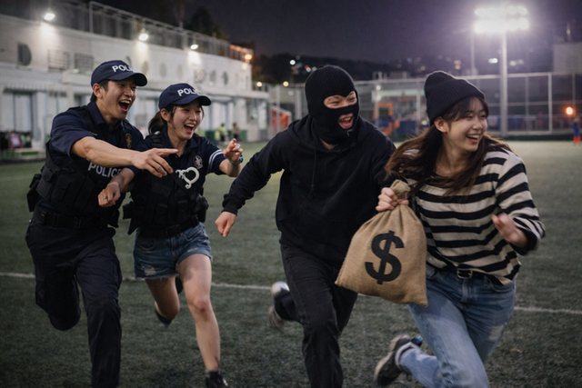 경찰과 도둑을 즐기는 모습. [사진=자생한방병원]