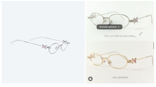 (왼쪽부터) 젠틀몬스터 ‘온링 02’ 제품, 일본 브랜드&nbsp;pellicule 제품.&nbsp;[사진=각 사 홈페이지 갈무리]