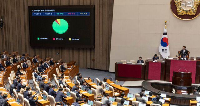 10일 국회에서 열린 본회의에서 정부가 제출한 '26.2조' 규모의 추가경정예산이 통과되고 있다. [사진=연합뉴스]
