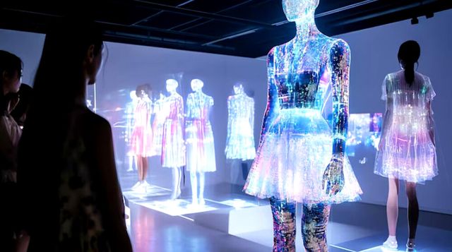 서울 동대문 디자인 플라자에서 열린 ‘서울패션위크 2026 FW’에서 패션업계 관계자들이 전시된 의상을 살펴보고 있다. [사진=연합뉴스·프리픽, 그래픽=한민하 기자]