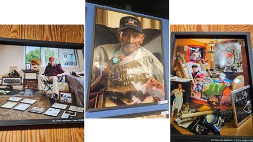 파킨슨병을 앓고 있어서 오전 시간에만 의사소통이 잘 되는 상태였다는 미 해병대 출신 로버트 게이츠(좌), 중증 치매로 인해 현재 상황에 대해서는 잘 이해하지 못했으나 참전 당시에 사용했던 헬맷을 손에 쥐어드리면 당시 이야기를 떠올리는 미 육군 출신 힐러리 아너(가운데), 침상에서도 그림 그리기를 했으며 마지막까지 멋진 사진을 남긴 미 해군 출신 존 스포폴스(우).