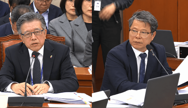 서영석 의원은 양한광 국립암센터장(왼쪽)에게 지역별로 호스피스 전문기관의 편차가 크다는 점을 지적하며 지역의 의료공백을 제대로 파악할 수 있는 실질적인 지표 마련과 이를 통한 개선책 마련을 촉구했다.&nbsp;