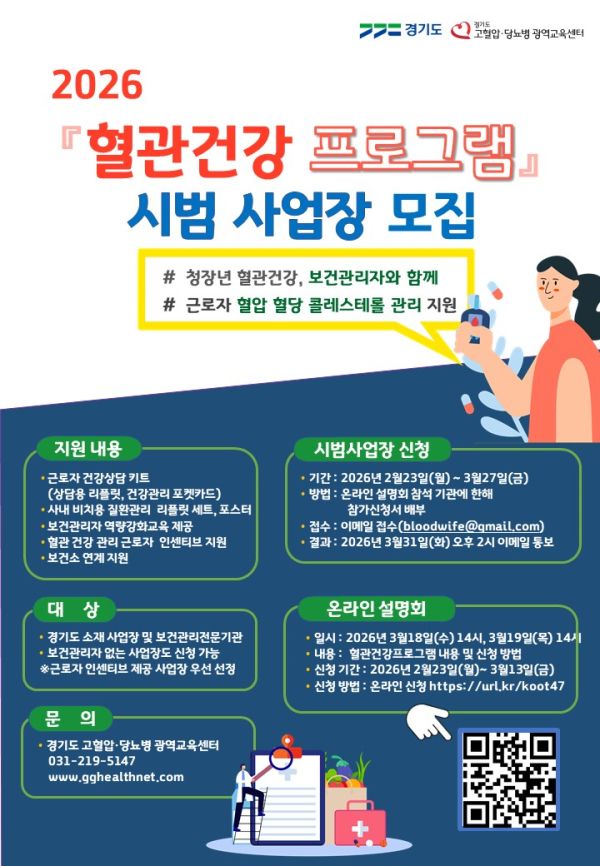 경기도가 도내 사업장 650곳을 대상으로 혈관 건강 프로그램을 운영한다. 신청은 3월 27일까지 온라인 신청(https://url.kr/koot47)하면 된다. (사진=경기도)