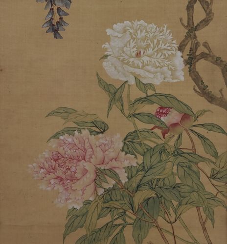 '사계화훼 : 모란, 등나무꽃' 부분 