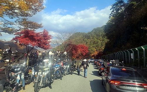 행락 차량들로 혼잡한 보발재 