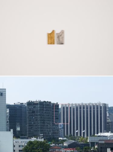 (위)이정배 작가의 '금의 인왕산'과 '은의 인왕산'(아래) '금의 인왕산'과 '은의 인왕산'의 참고 이미지. [아라리오뮤지엄 인 스페이스 제공. 재판매 및 DB 금지]