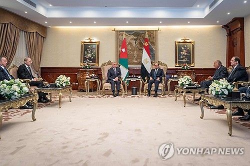 요르단 국왕 압둘라 2세와 이집트의 압델 파타 엘시시 대통령이 회담하는 모습