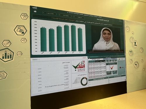 오만 내무부 청사에 마련된 선거 현황 업데이트 스크린