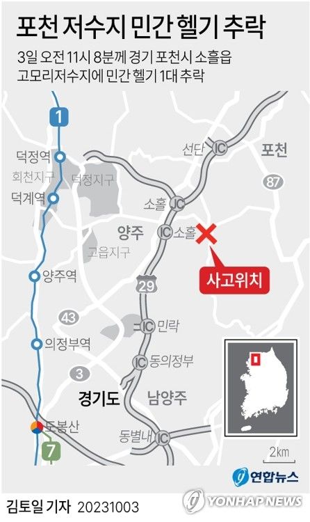 [그래픽] 포천 저수지 민간 헬기 추락 사고