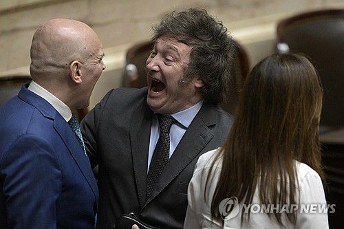 아르헨티나 하원서 환하게 웃는 밀레이