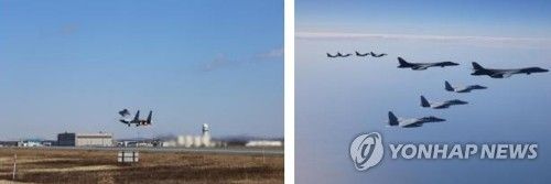 미일, 美전략폭격기 B-1B 참여 공중훈련 동해서 실시