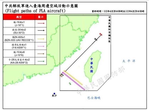 인민해방군 군용기의 대만 주변 공역 활동 상황도