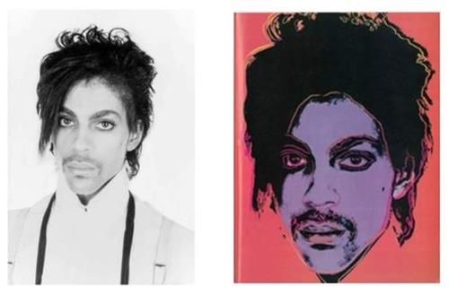 골드스미스가 찍은 프린스의 사진(좌측)과 앤디 워홀 초상화(우측)