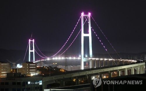 야간 조명 밝힌 울산대교