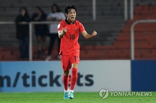 동점골 넣고 기뻐하는 U-20 축구대표팀 박승호
