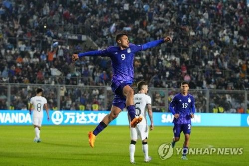 뉴질랜드와 조별리그 경기에서 득점 후 기뻐하는 아르헨티나 선수들. 