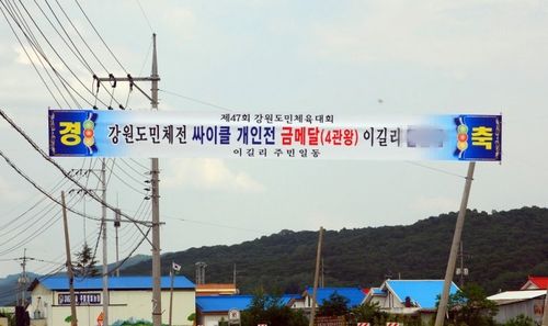 제47회 도민체전 4관왕 당시 마을에 걸린 현수막